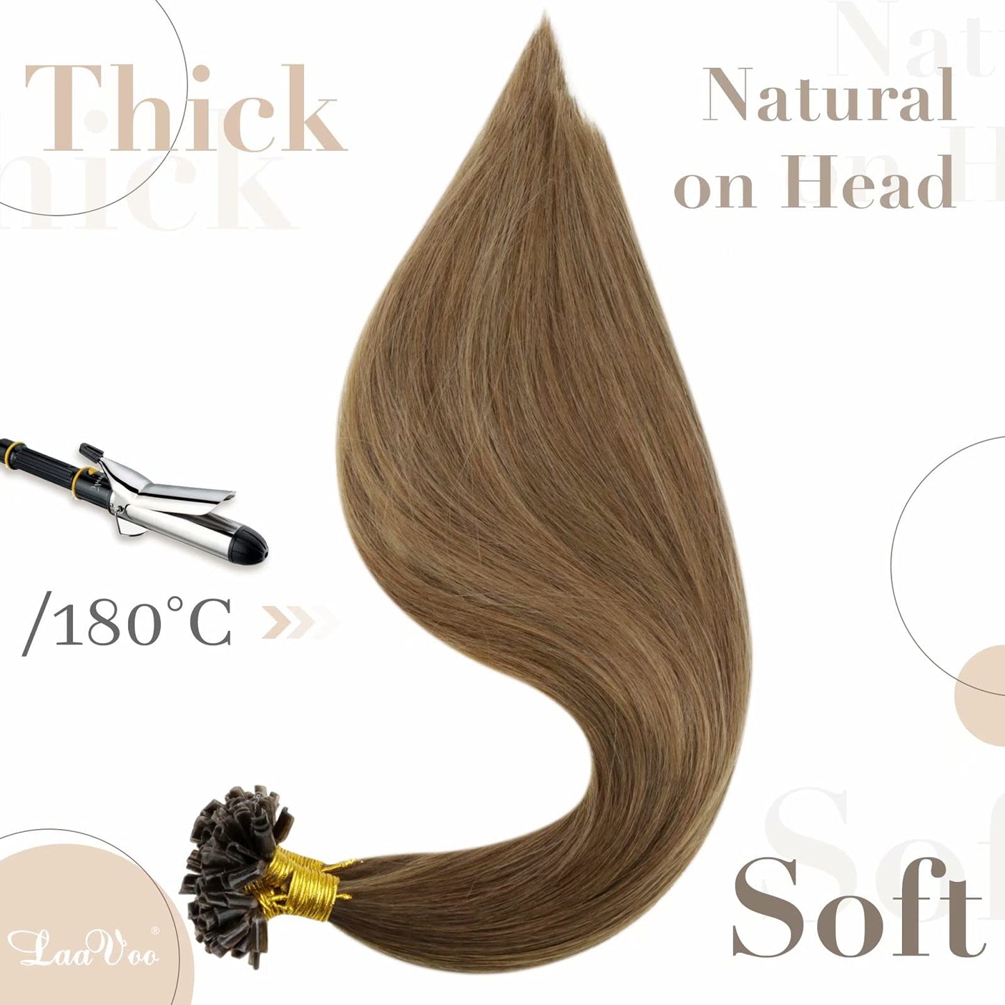 LaaVoo U Tip Hair Extensions Human Hair Balayage Brown K Tip Hair Extensions Real Human Hair Light Brown Mix Golden Brown Ktip H