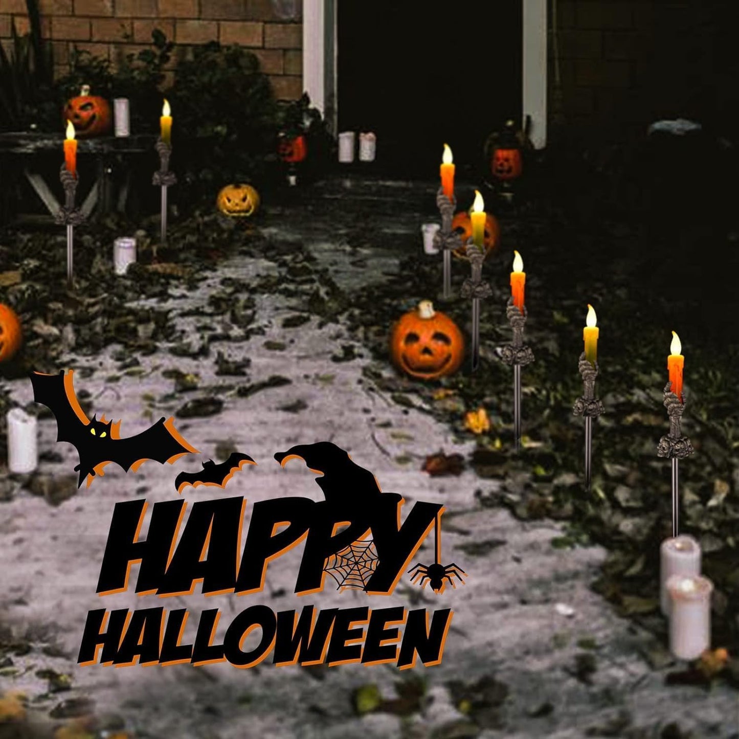 ILLUMINEW Halloween Solar Pathway Lights, 10 Pack, Multicolor LED, Black, Resin, Model 001