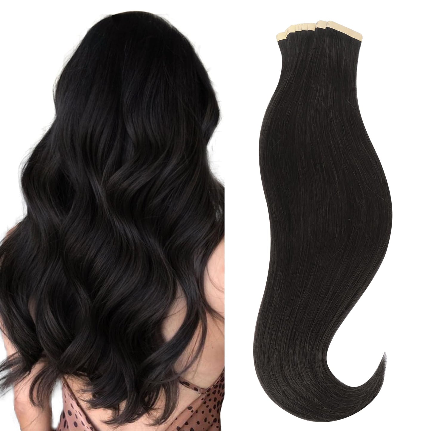 HOTBANANA Tape in Hair Extensions, 12 Inch 20pcs Natural Black Straight Remy Human Hair, Tape in Extensions