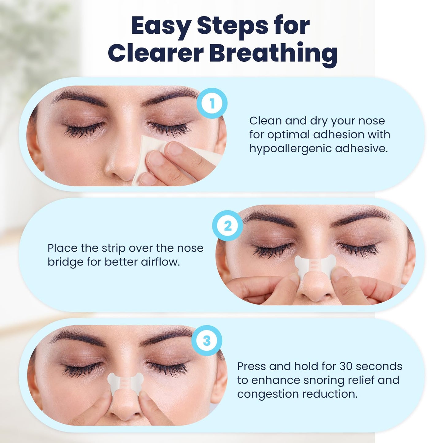Eovvoe Nasal Strips for Snoring & Nasal Congestion Relief, 90 Count, Comfortable Fit, Instant Breathing Improvement, Anti-Snoring Solution for Sleep