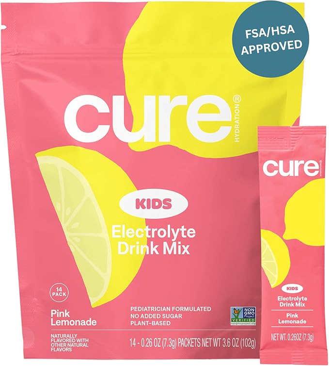 Cure Hydration - Kids Electrolyte Drink Mix | Plant-Based Pediatrician Formulated Rehydration | No Added Sugar, FSA-HSA, N...