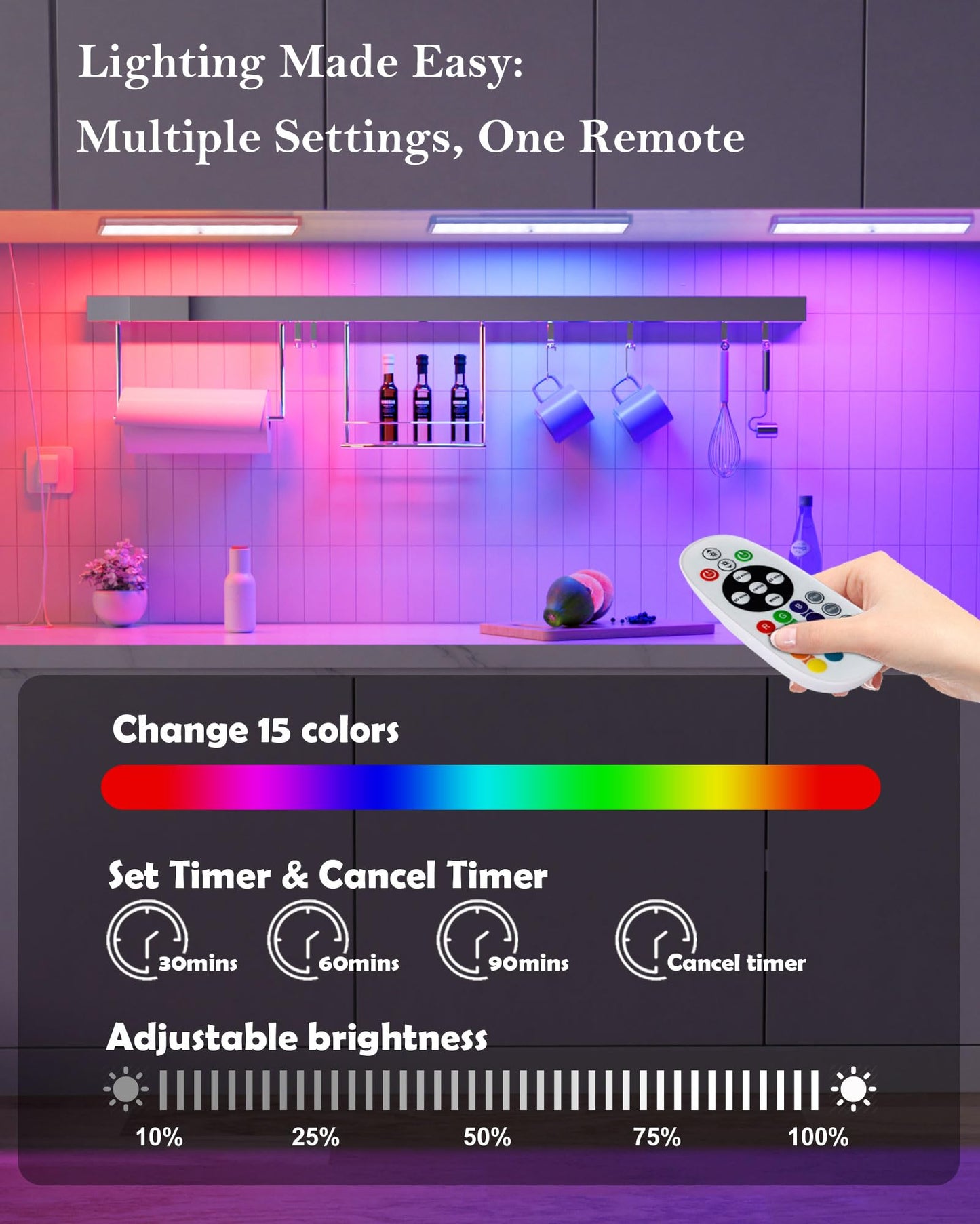 SZOKLED Under Cabinet Lighting 48-LED Wireless Rechargeable RGB Lights, Model RD10-6, White, 6 Pack for Kitchen and Closet