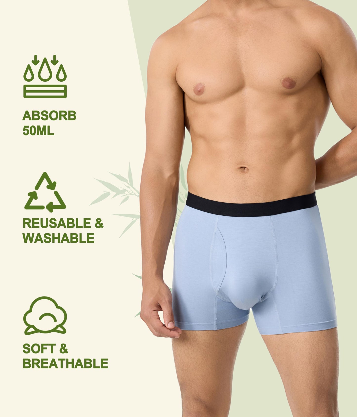 SUNCHIRI Incontinence Underwear for Men, 50ml Reusable Washable Leak-proof Absorbent Boxer Briefs with Fly, 5 Pack (Multicolor01, Large)