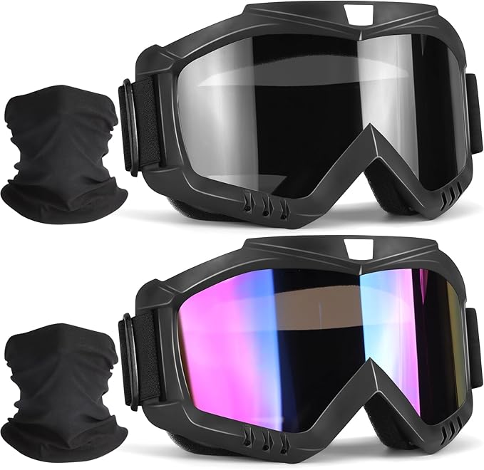 YENPK Dirt & Motocross Bike Goggles, 2-Pack Windproof Racing Goggles for ATV, Ski & Snowboard