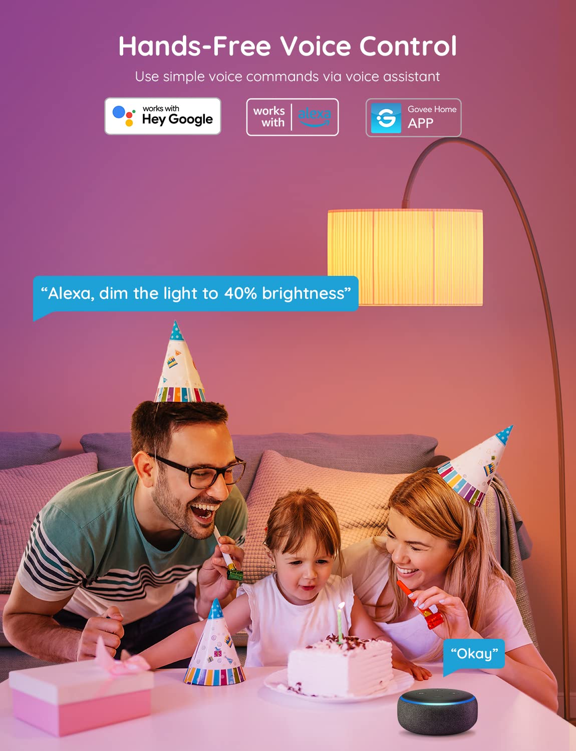 Govee Smart Light Bulbs, WiFi Bluetooth RGB Color Changing, 4 Count, Multi-colored, Model H6008, Music Sync, 54 Scenes