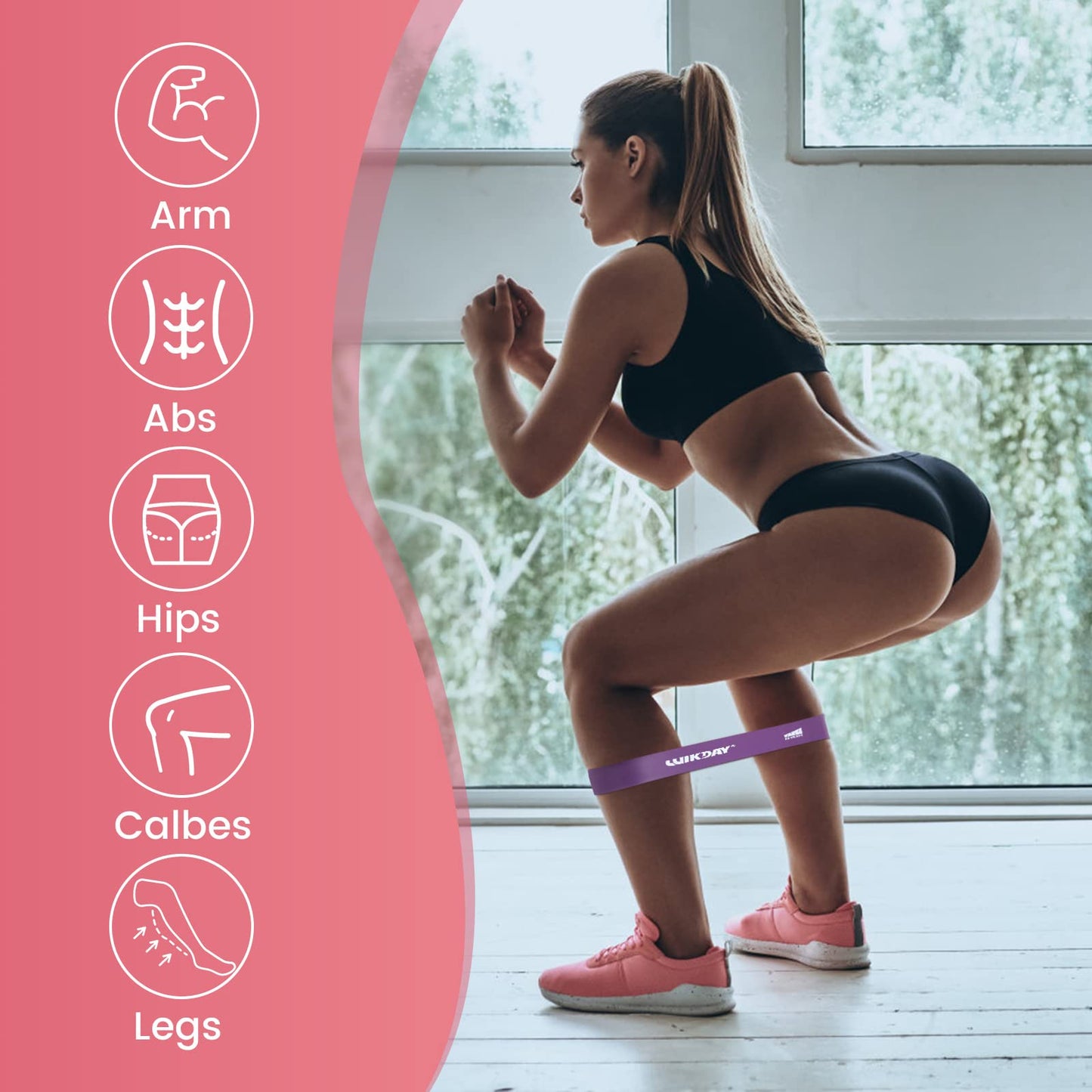 WIKDAY Resistance Bands for Working Out Exercise Loop Bands Workout Bands Set for Men Women Body Stretching, Training, Home Workout, Physical Therapy, Booty Legs, Set of 5 (Pink)