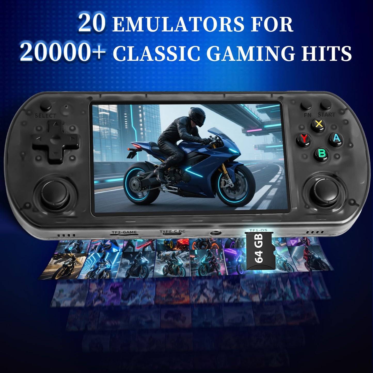 Forlarme U8 Retro Handheld Game Console - Over 15000 Classic Games, 4.0 - Inch IPS Screen, Over 20 Emulators, 64G Dual TF Card Support, Rechargeable Portable Pocket Game Console Black