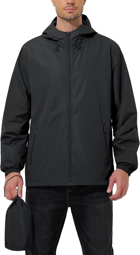 UIQUR Mens Rain Jacket Lightweight Windbreaker Waterproof Raincoat Cycling Running Hiking Gear Hood Packable