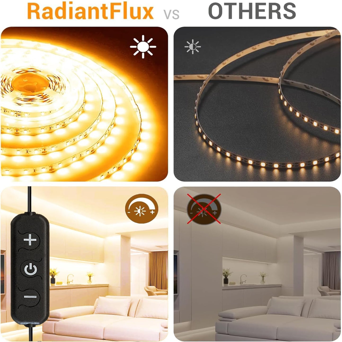 Radiantflux 30Ft Warm White Led Strip Lights For Living Room  Home Decor  540 Leds  Dimmable  Super Bright Flexible Led Light Strips For Bedroom  Kitchen  Vanity Mirror  House Warming Gifts New Home