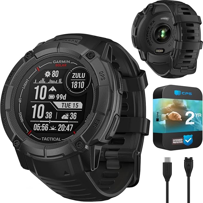 Garmin Instinct 2X Solar - Tactical Edition, Solar Charging, Rugged GPS Smartwatch, Built-in Flashlight, Ballistics Calcul...