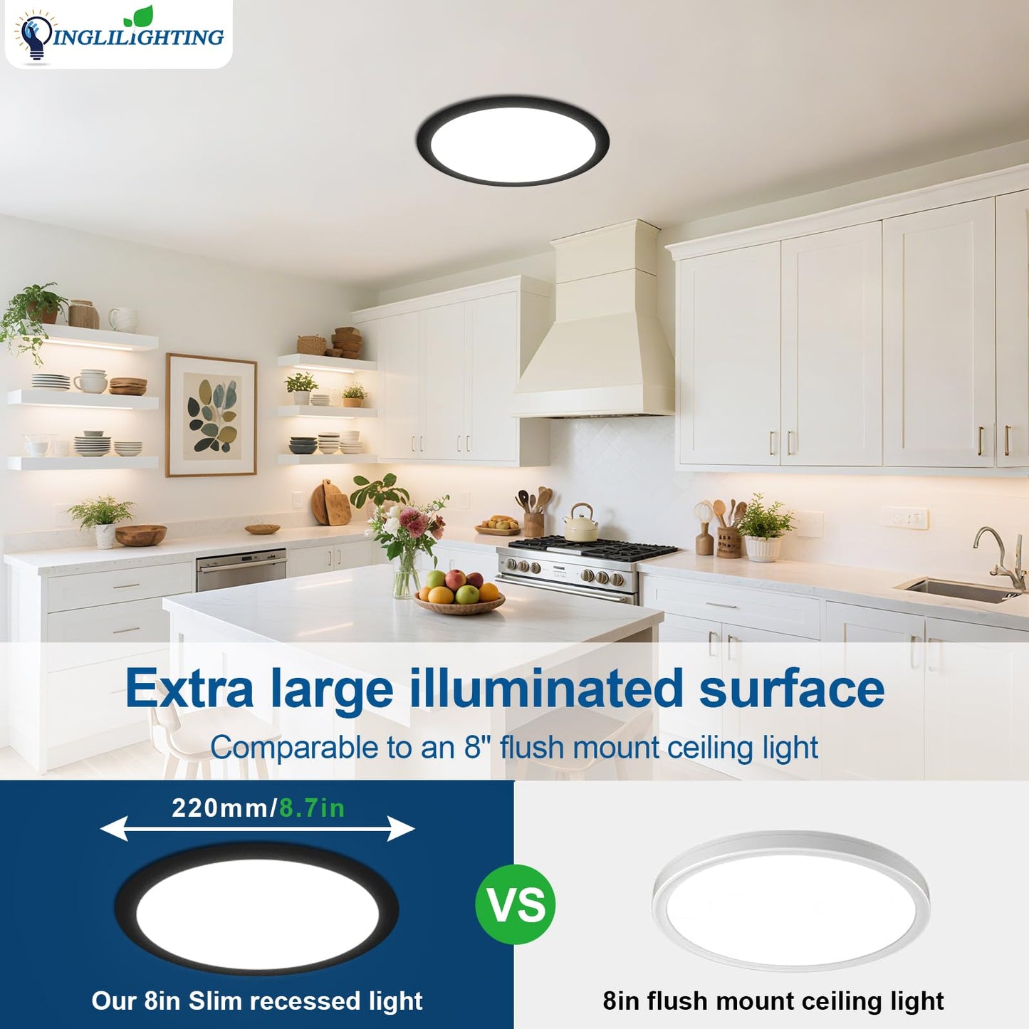 Dllt Led Recessed Ceiling Lights: Black 12 Pack 8 Inch 5Cct Ultra-Thin Lighting With Junction Box For Bedroom - 1800Lm Brightness 18W Eqv 170W Dimmable Canless Wafer Downlight With Etl&Fcc