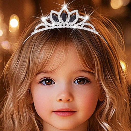 Kilshye Rhinestone Princess Tiara Silver Girls Tiaras Crystal Hair Accessories (Black)