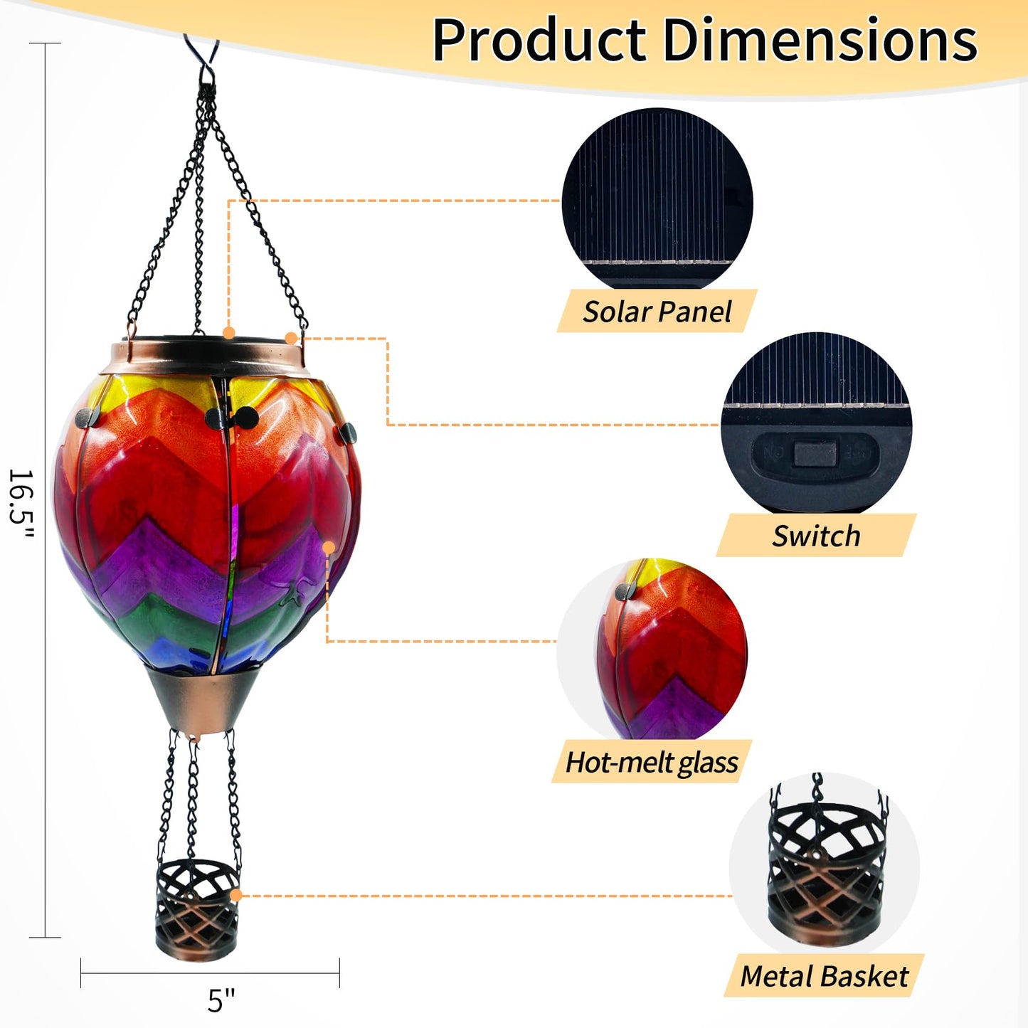 teyigarden Glass Solar Lantern - Wavy-Colorful Hot Air Balloon Flickering Light for Garden, Yard, Patio - Waterproof