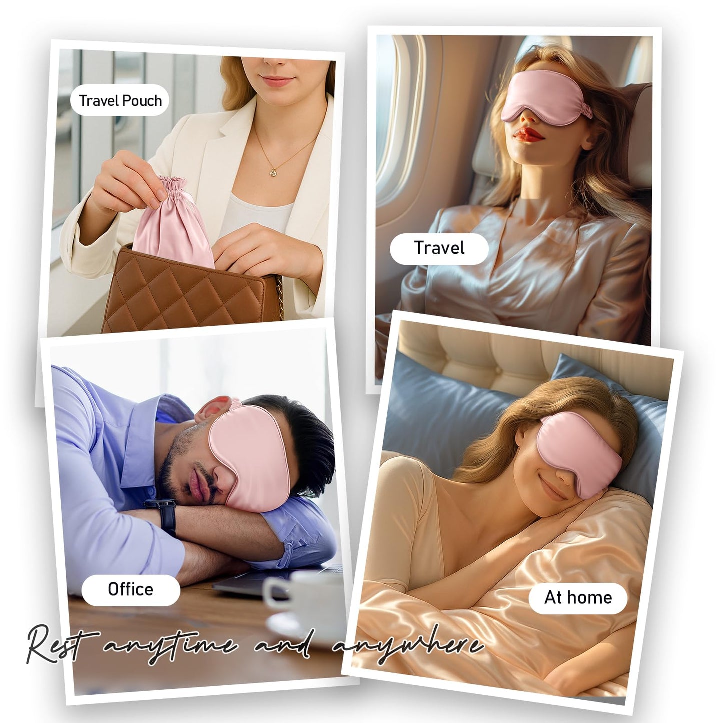 Umisleep Pure Soft Silk Sleep Mask [22 Momme 6A], Light Blocking Eye Mask with Upgraded Nose Pad, Breathable Sleeping Mask for Women Men, Elastic Bindfold with Travel Pouch,Pink