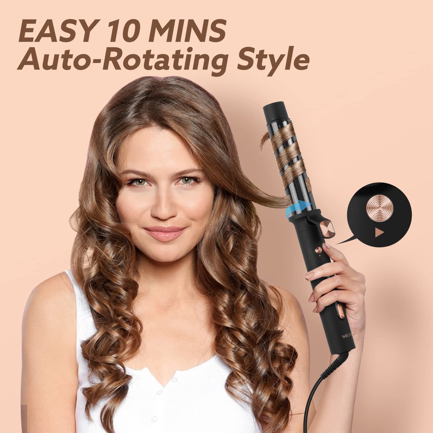 Rotating Curling Iron, WeChip 1.25 Inch Automatic Curling Iron, Curling Wand for Long Short Hair, Automatic Hair Curler with LED