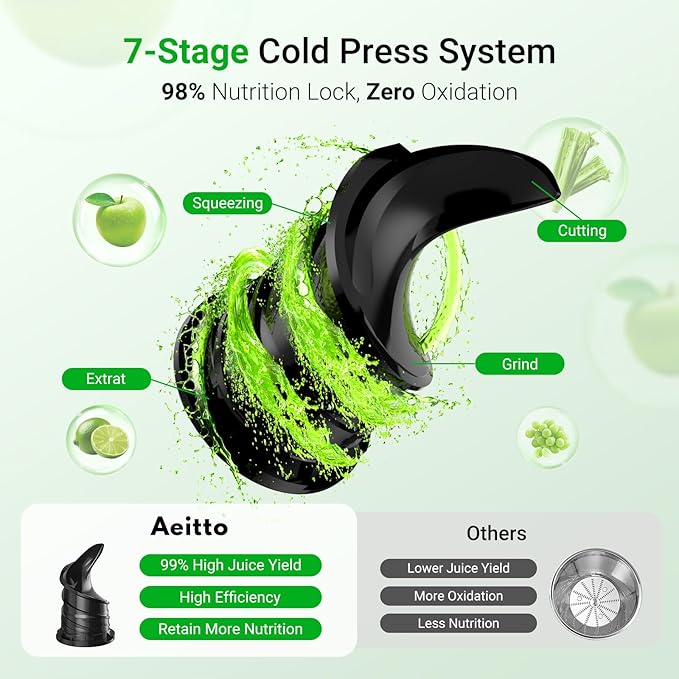 Aeitto Cold Press Juicer with 5.8" Extra Wide Mouth, Juicer Machines, Easy to Clean, Fit Whole Vegetables & Fruits, Professional Slow Masticating Juicers,Self Feeding, High Juice Yield