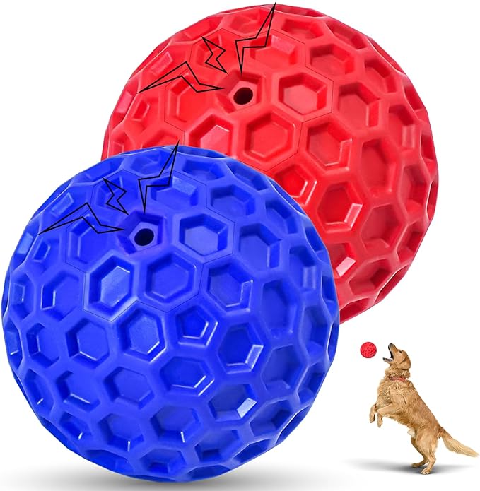 CHEODIN 2 Pack Indestructible Squeaky Dog Balls for Aggressive Chewers, Interactive Dog Toys for Teething, Relieving Anxie...