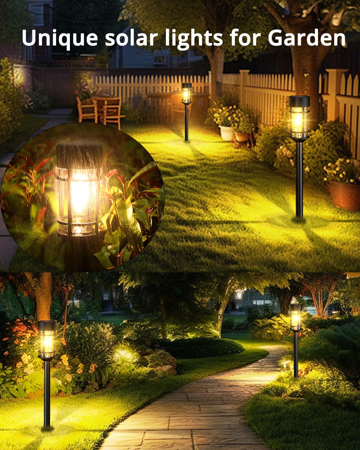 ILANCK Solar Lights Outdoor Waterproof, 8 Pack 21" Solar Pathway Lights with Metal & Glass, Auto On/Off Garden Lights for Yard, Landscape, Walkway Outdoor Decor