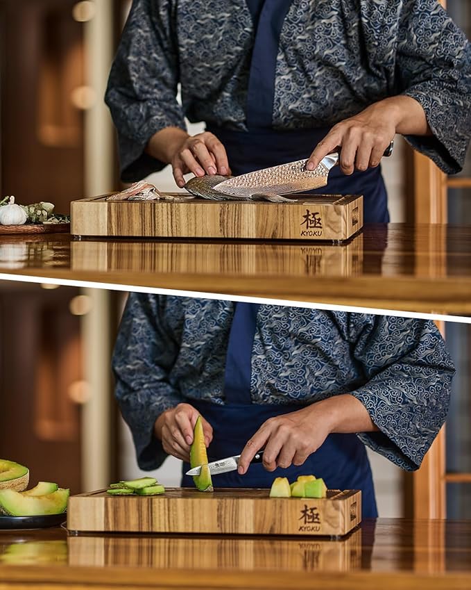 KYOKU Knife Set, Shogun Series 2pc Japanese Style Kitchen Knife Set, 8" Chef 3.6" Paring Knife with Sheath Gift Box, Professional Sharp Damascus Stainless Steel Knives for Meat Vegetable Fruit