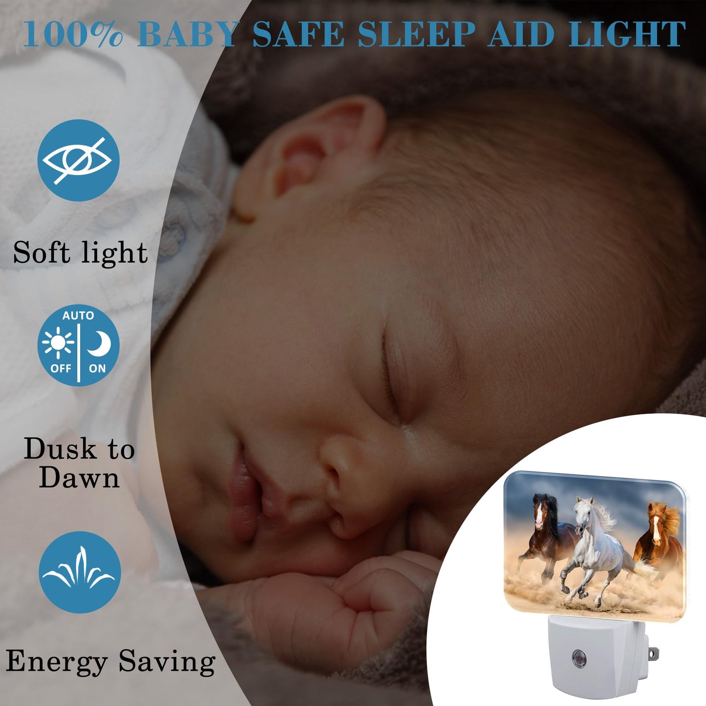 Uiaoiais Horse Night Light Plug-in with Dusk to Dawn Sensor, Plastic, Horse Running in Desert, Model Uia-CHANG-NEWA13