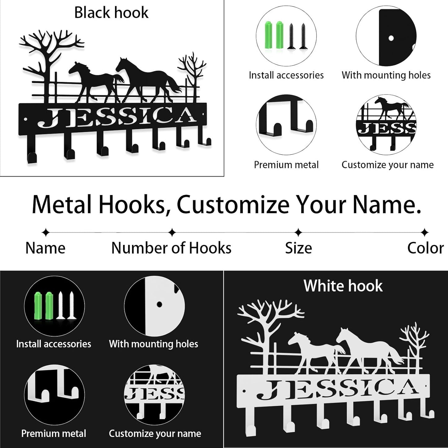Personalized Key Hooks for Wall,Custom Name Galloping Horse Key Holder Wall Mounted,Fashion Coat Rack,Metal Key Hanger with Hooks,Key Rack Organizer for Entryway,Hallway,Doorway