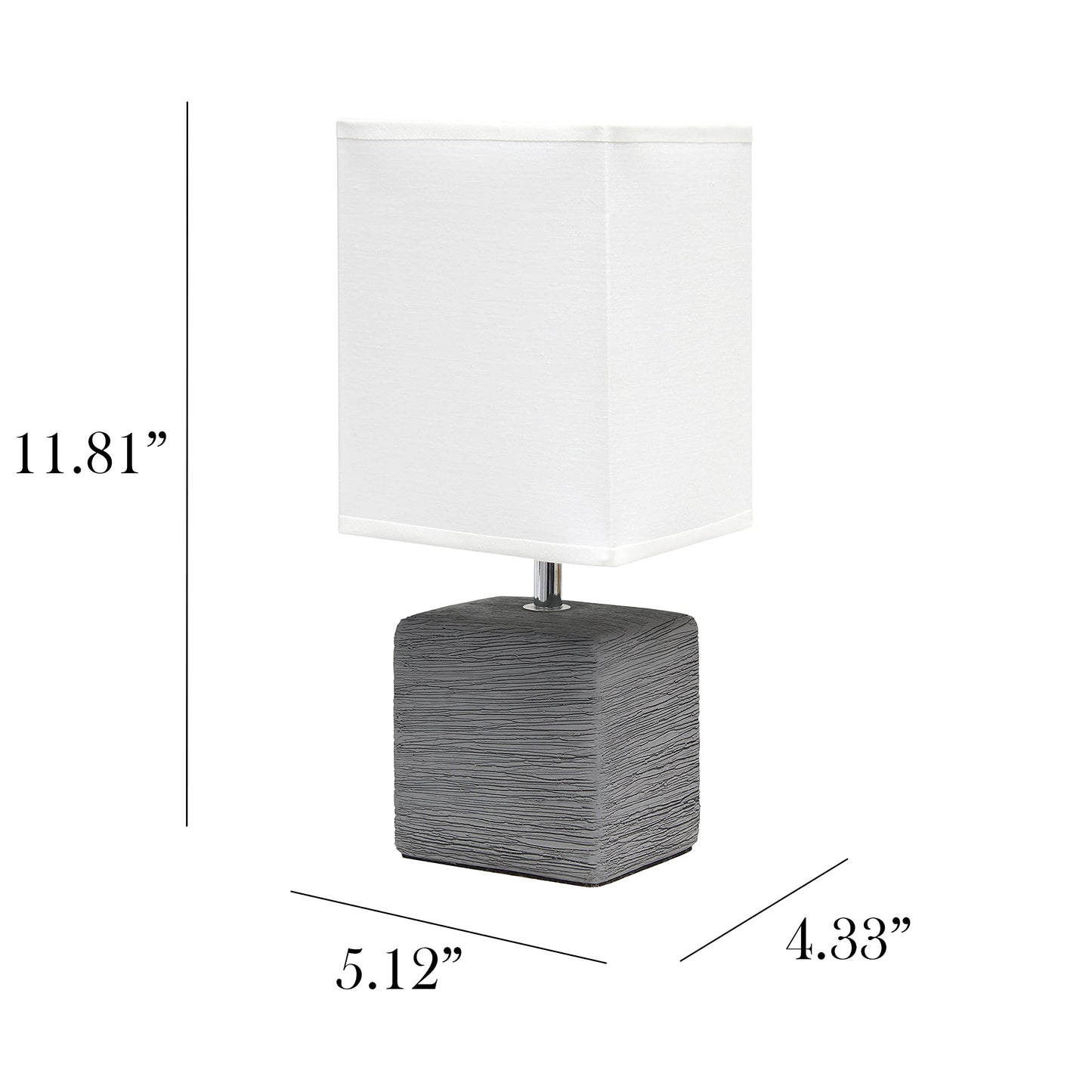 Simple Designs Lt2072-Gry Petite Faux Stone Table Lamp, Gray/White Fabric Shade, Ceramic, 1 Count