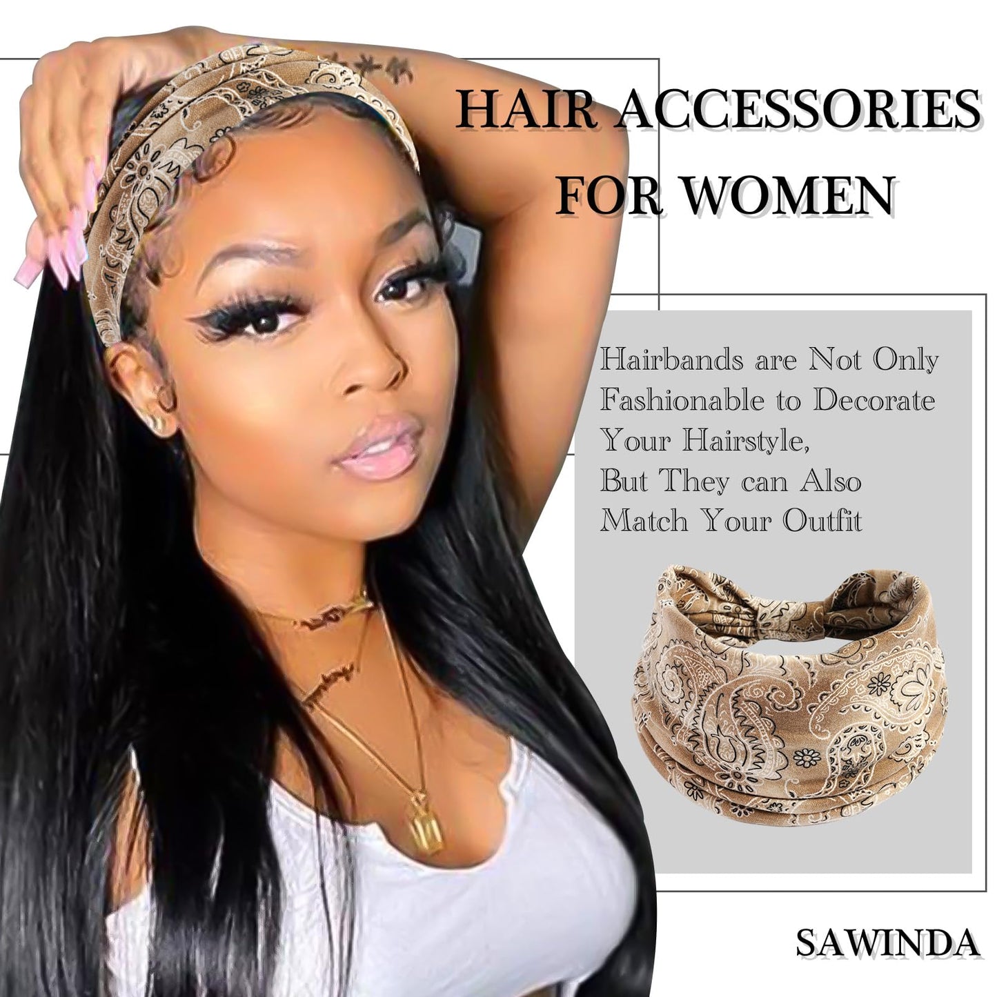 SAWINDA Boho Headbands for Women Wife Soft Hair Bands Twist Knotted Elastic Non-slip Hair Wrap Bandeau Yoga Running Workout Hair