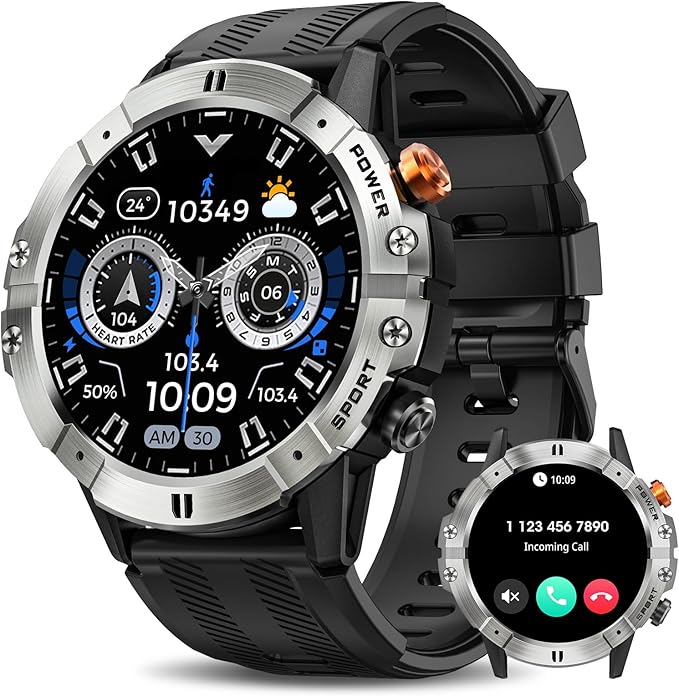 Smart Watches for Men, Bluetooth Call Military Smart Watch, Waterproof Fitness Tracker with Heart Rate/Blood Oxygen/Sleep ...