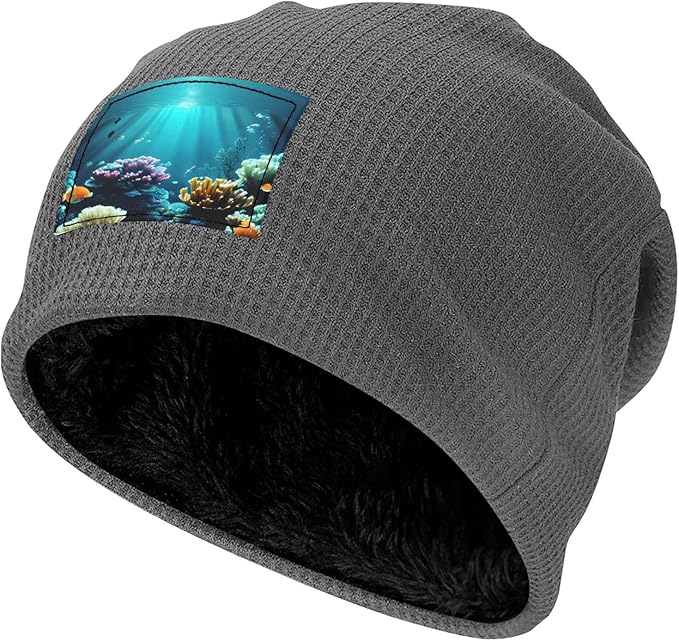 YANYU Underwater Scenery Print Lightweight Waffle Pullover Hat Men Women Winter Headwear Outdoor Camping Travel