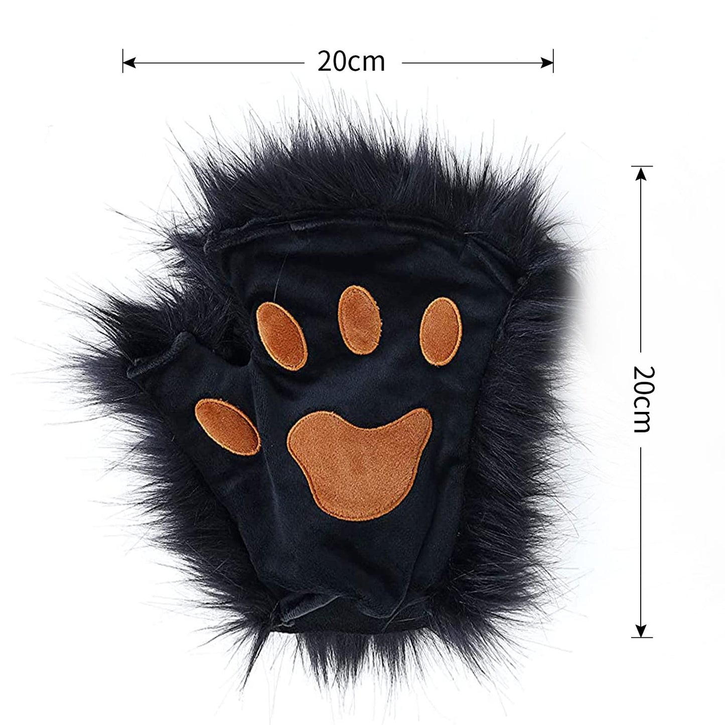 Fuzzy Faux Fur Paw Gloves, Women Men Halloween Costume Bear Cat Claw Mittens Cosplay Party Wolf Dog Paw Gloves Dress Up Props Winter Thick Warm Plush Half Finger Mitts Hand Warmer Black