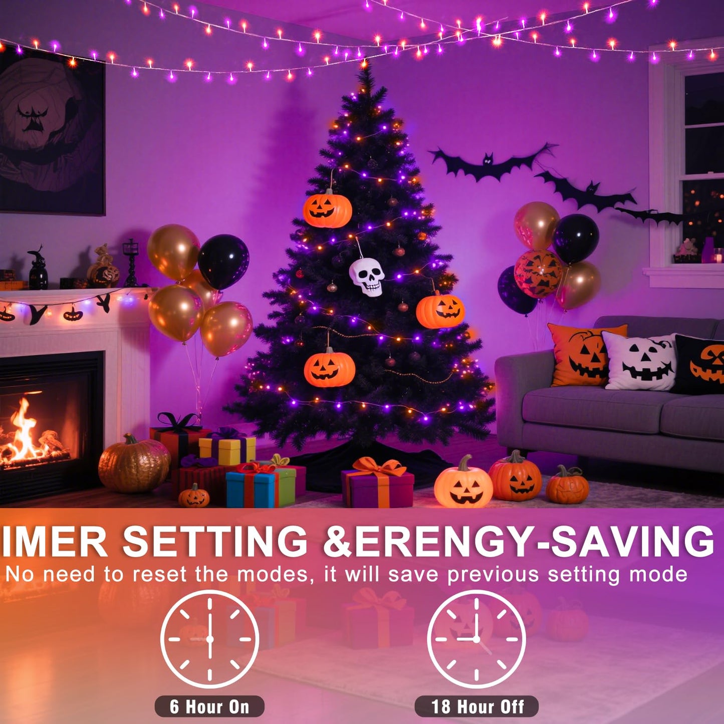 Einiiya 600 Led Christmas String Lights Outdoor  197 Ft String Lights Outdoor Clear Wire With 8 Modes  Plug In Waterproof Lights For Tree Party Christmas Thanksgiving Decorations  Purple&Orange