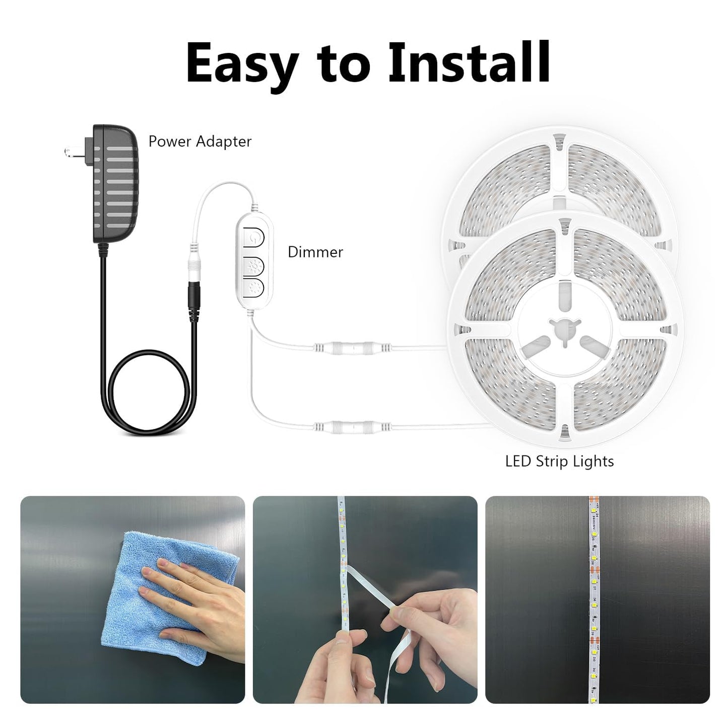 Dalattin 50Ft Warm White Led Strip Lights, Dimmable 3000K, 900 Leds For Bedroom, Kitchen, Strong Adhesive, Model Aac206275000-Ksus0