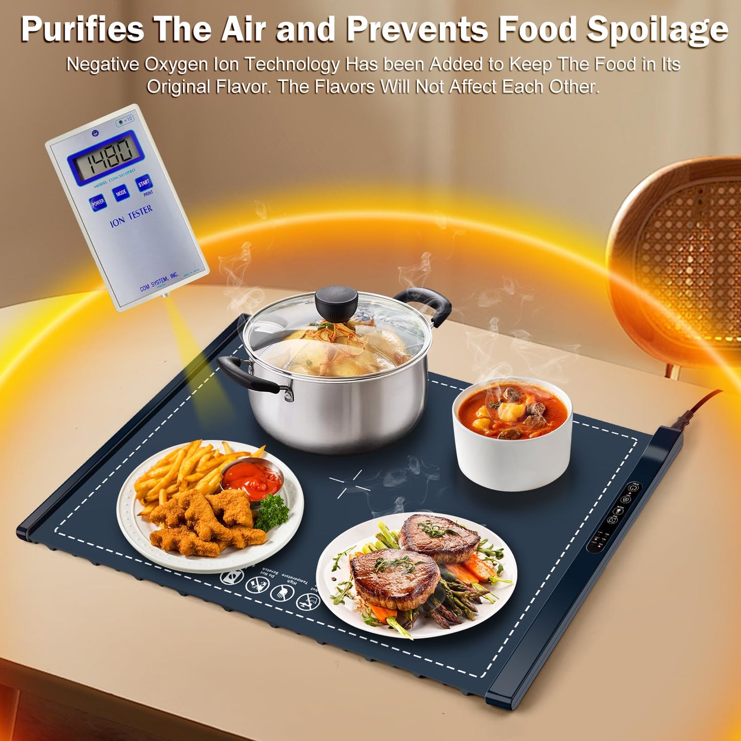 Food Warming Mat - Portable Party Buffet Electric Warming Tray, Foldable Food Warmer, Timed Off, Temperature Adjustable, Suitable for Daily, Outdoor, Party(Dark Blue)