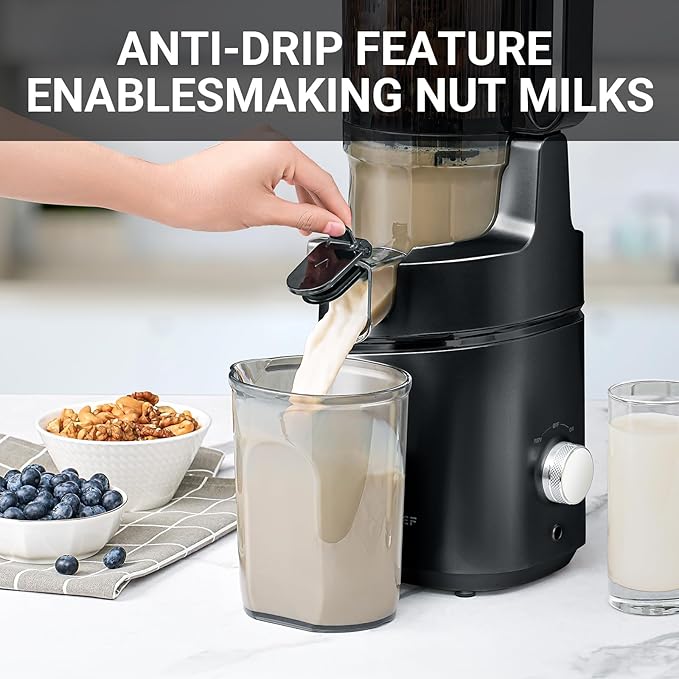 Cold Press Juicer – 5.8" Wide Mouth Hopper for Whole Recipe Loading, Self Feeding for Hands-Free Operation, Zero Waste Masticating Juicer For More Juice, Less Pulp – Triple Strainers