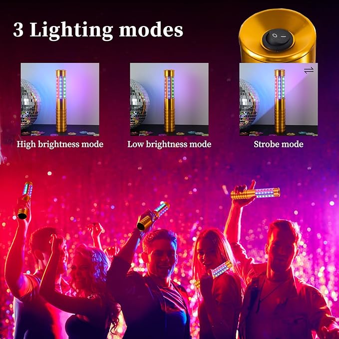 4 Pieces RGB LED Strobe Baton Light Rechargeable Bottle Service Sparklers Stick Reusable Champagne Bottle Handheld LED for Club Stage Nightclub Party Concert Event Bar Outdoor - Gold