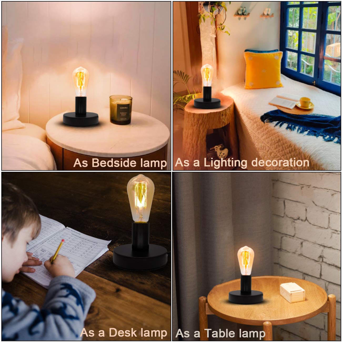 Yxth Industrial Table Lamp - Vintage E26/E27 Ceramic Base Holder, Small, Black, Model Yxth-001, Desk Lamp With On/Off Switch