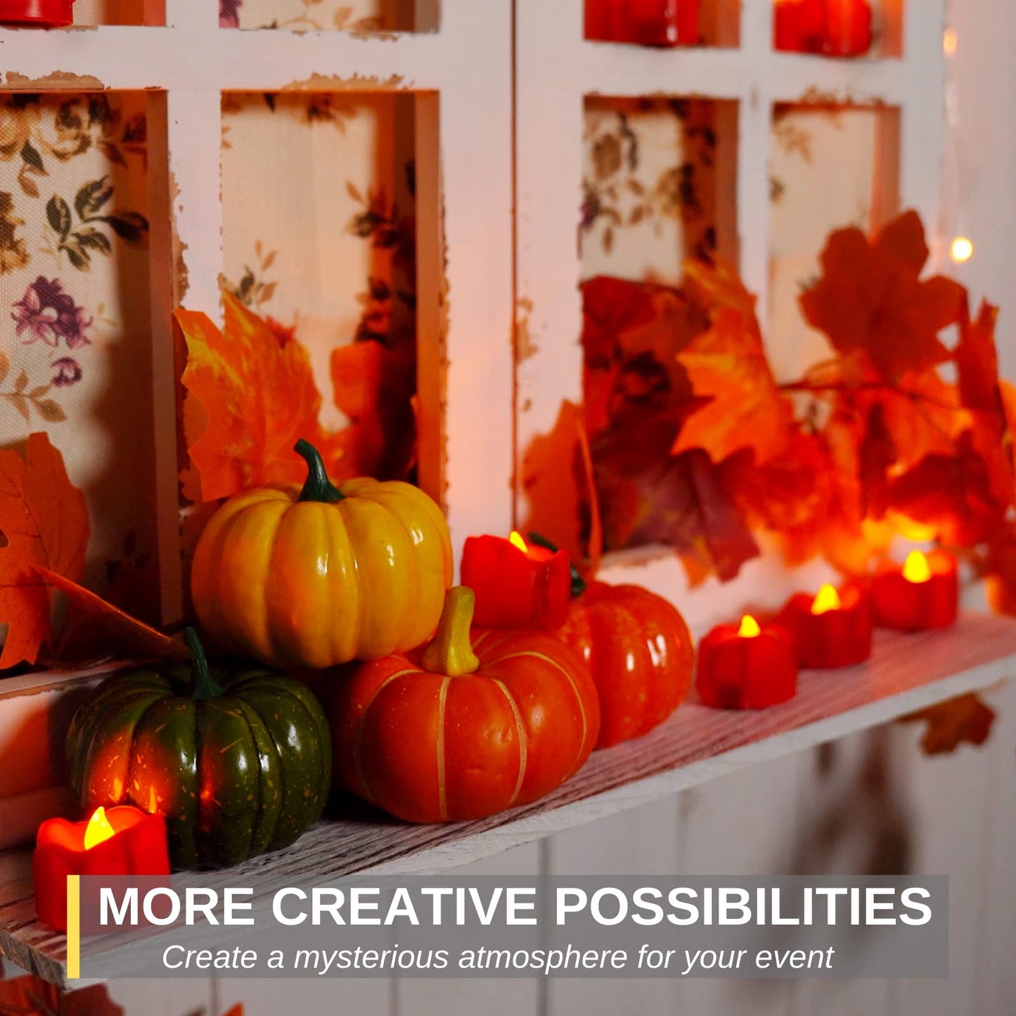 Homemory 48-Pack Halloween Red Dripping Flameless Tea Lights, Battery Operated Flickering LED Candles, Safe for Pumpkins, Party & Holiday Decor, 1.58" D x 1.2" H, Warm White Glow