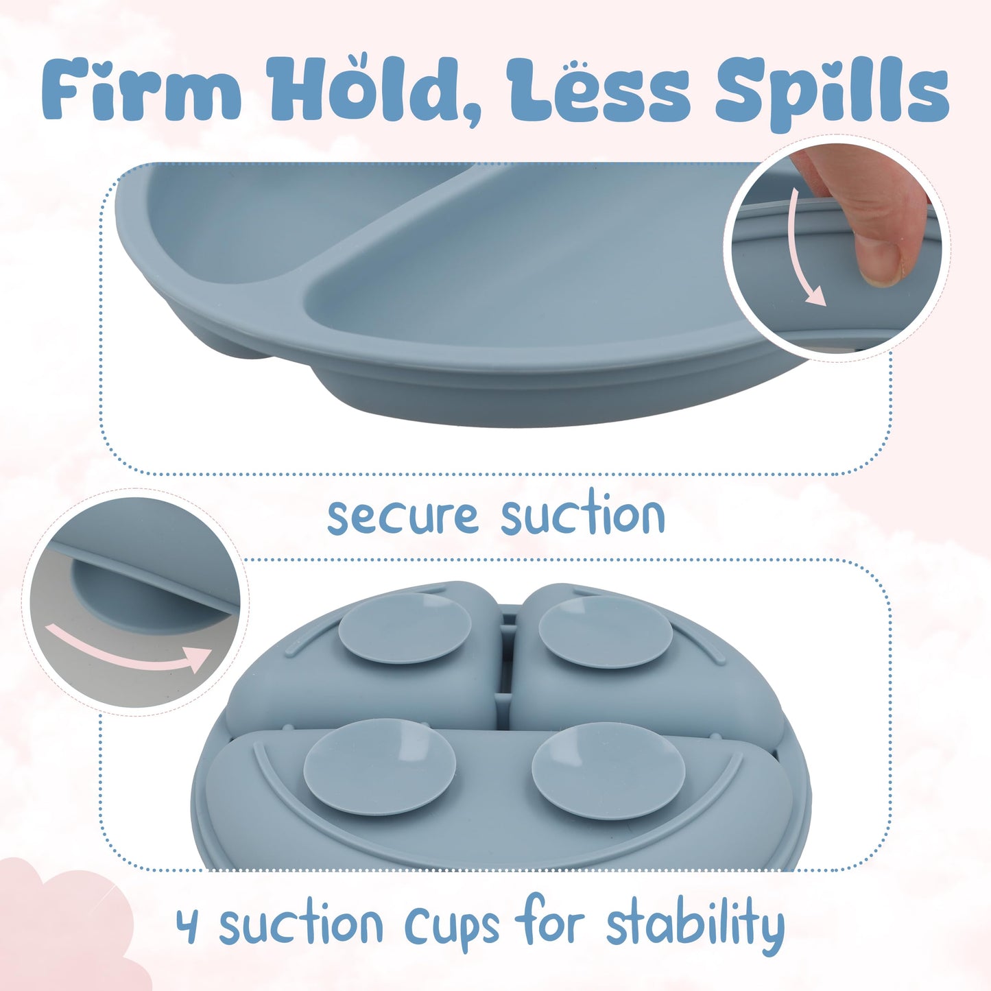 SimplisticStuff BPA-Free Silicone Baby Feeding Set: Includes Suction Plate, Bowl, Sippy Cup w Lid, Fruit Feeder & Teether, Sensory Bump Utensils, Steel Spoon and Fork, Blue