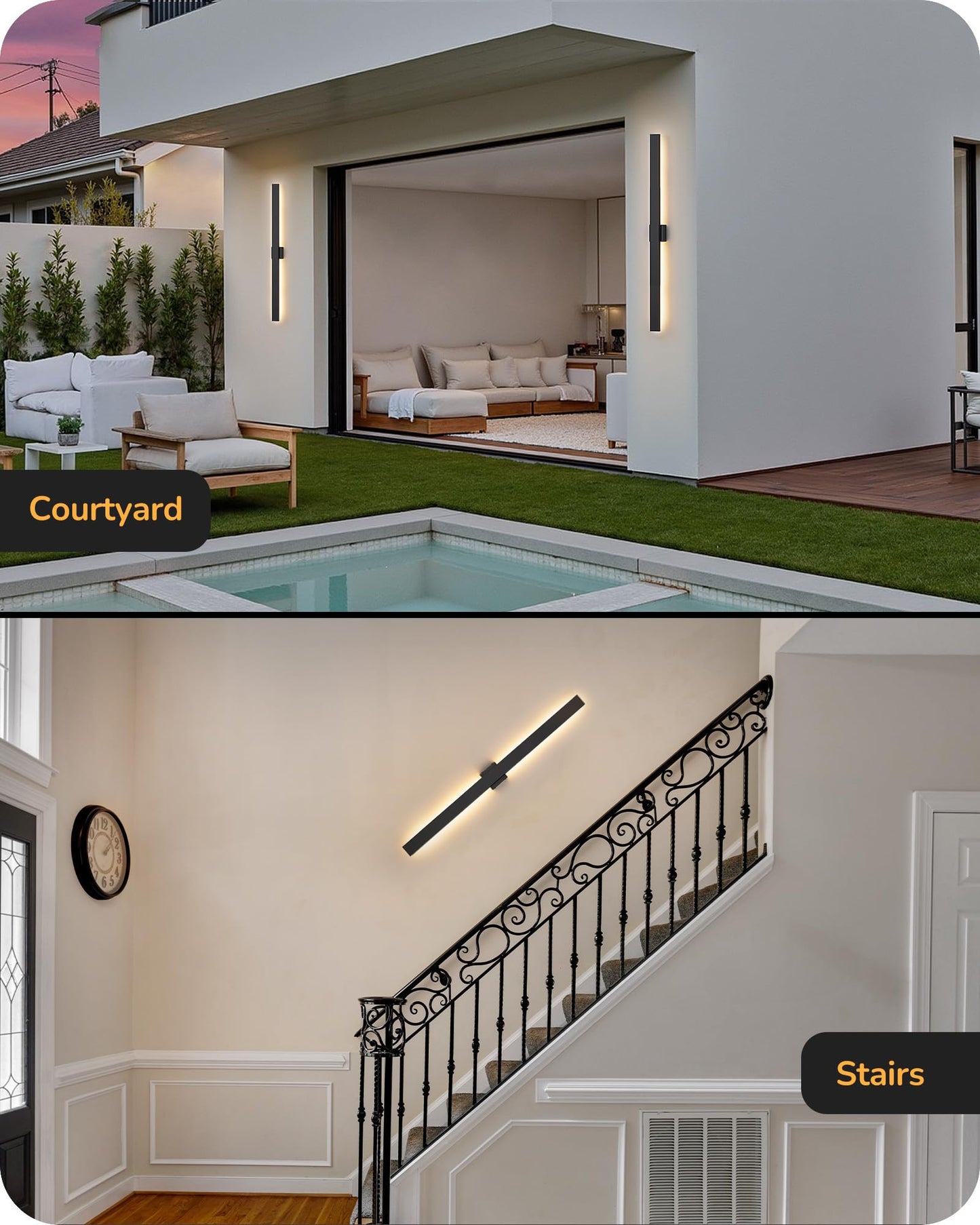 Edishine 47  Led Outdoor Wall Lights  3Cct & 10%-100% Dimmable  Ip65 Waterproof  Modern Exterior Lighting Fixtures  Linear Long Exterior Wall Light For House  Yard  2 Pack  Black