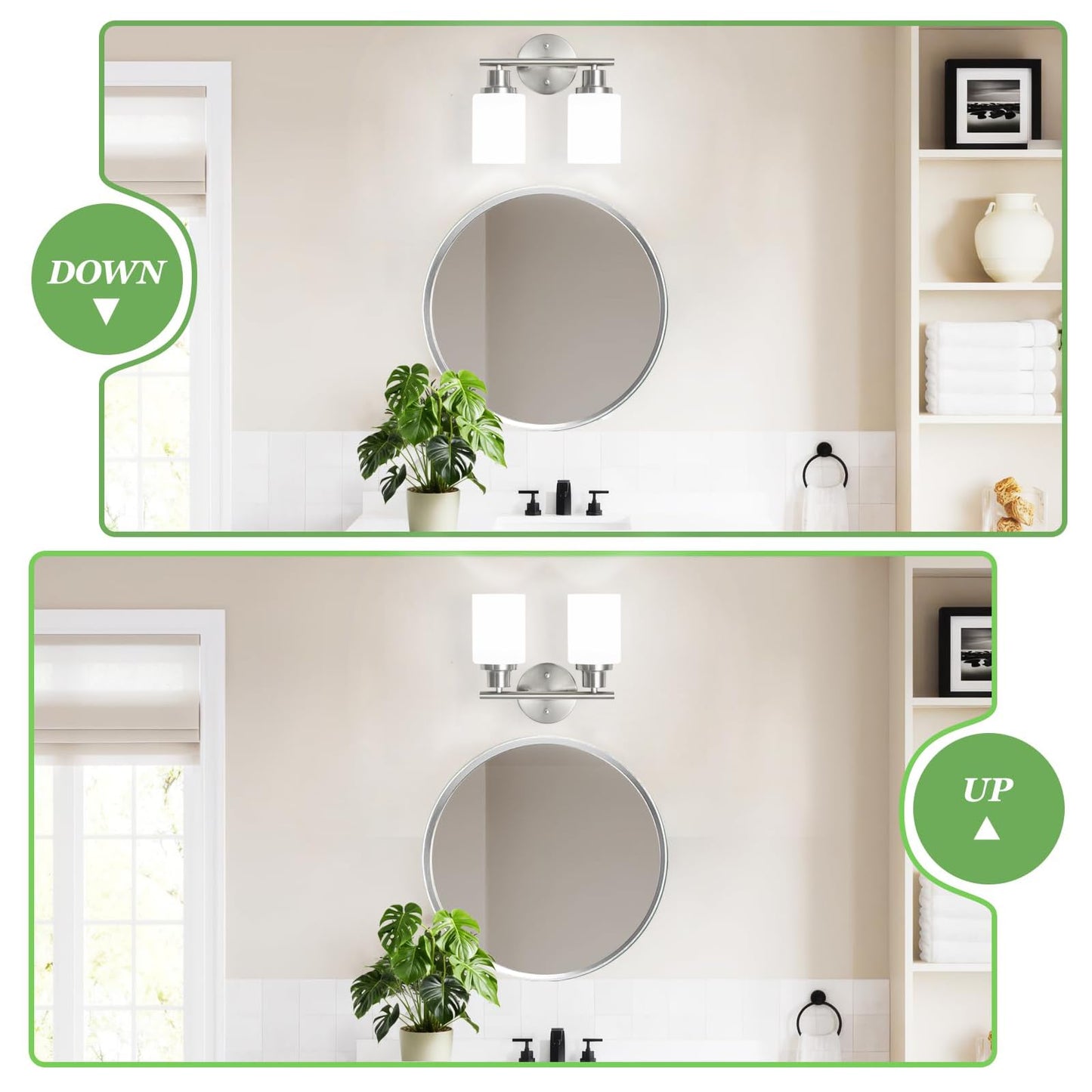 Guliaofo 2-Light Vanity Lights  Brushed Nickel Bathroom Light Fixture With Striped Textured Milky White Glass Shade  E26 Modern Vanity Lighting Fixture For Bathroom Wall Sconce Light Over Mirror