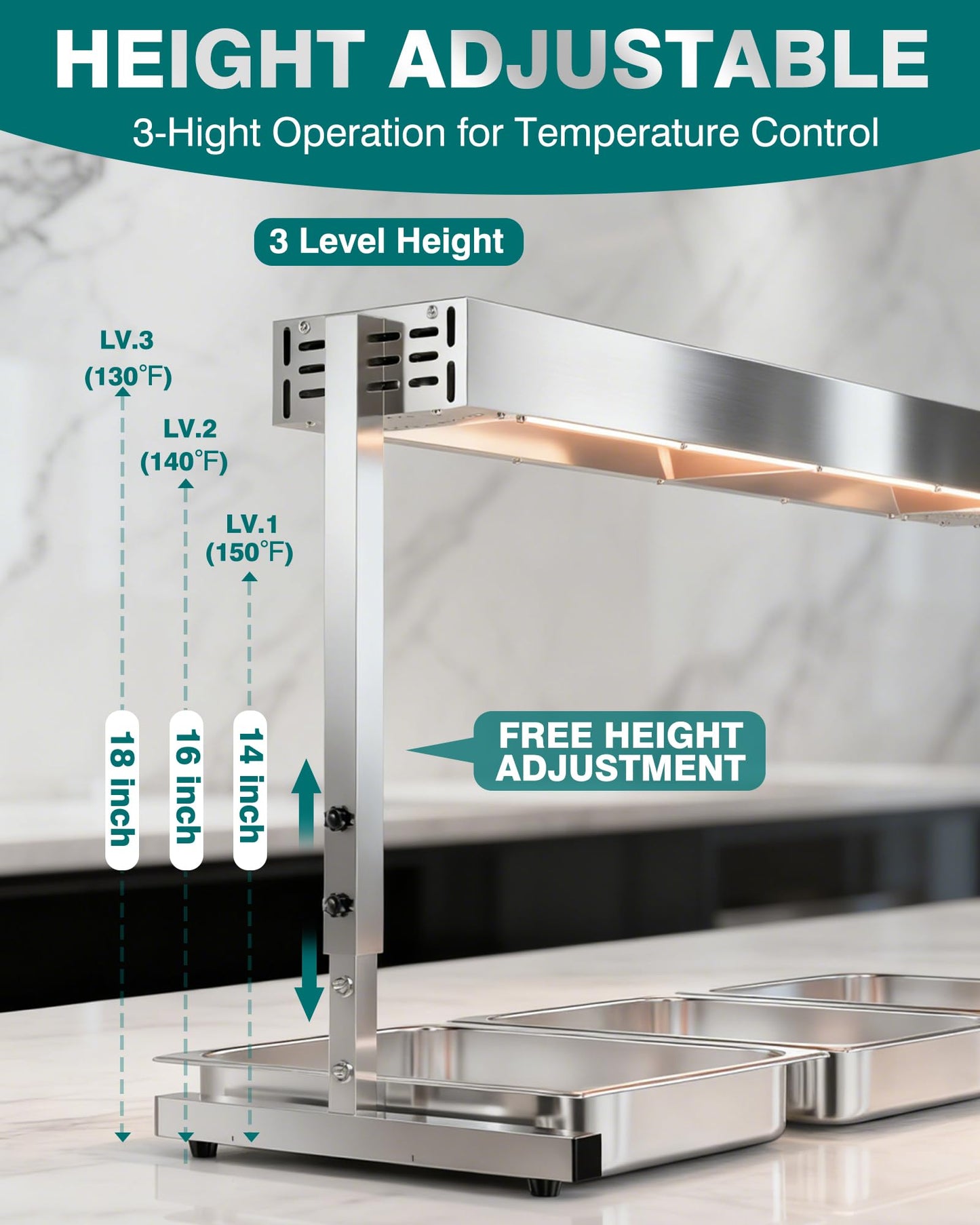 WantJoin Food Heat Lamp 24'' - 800W Commercial Food Warmer Lamp Overhead Hanging & Standing Electric Strip Heating Lamps for Buffet Catering Restaurant Parties, Silver