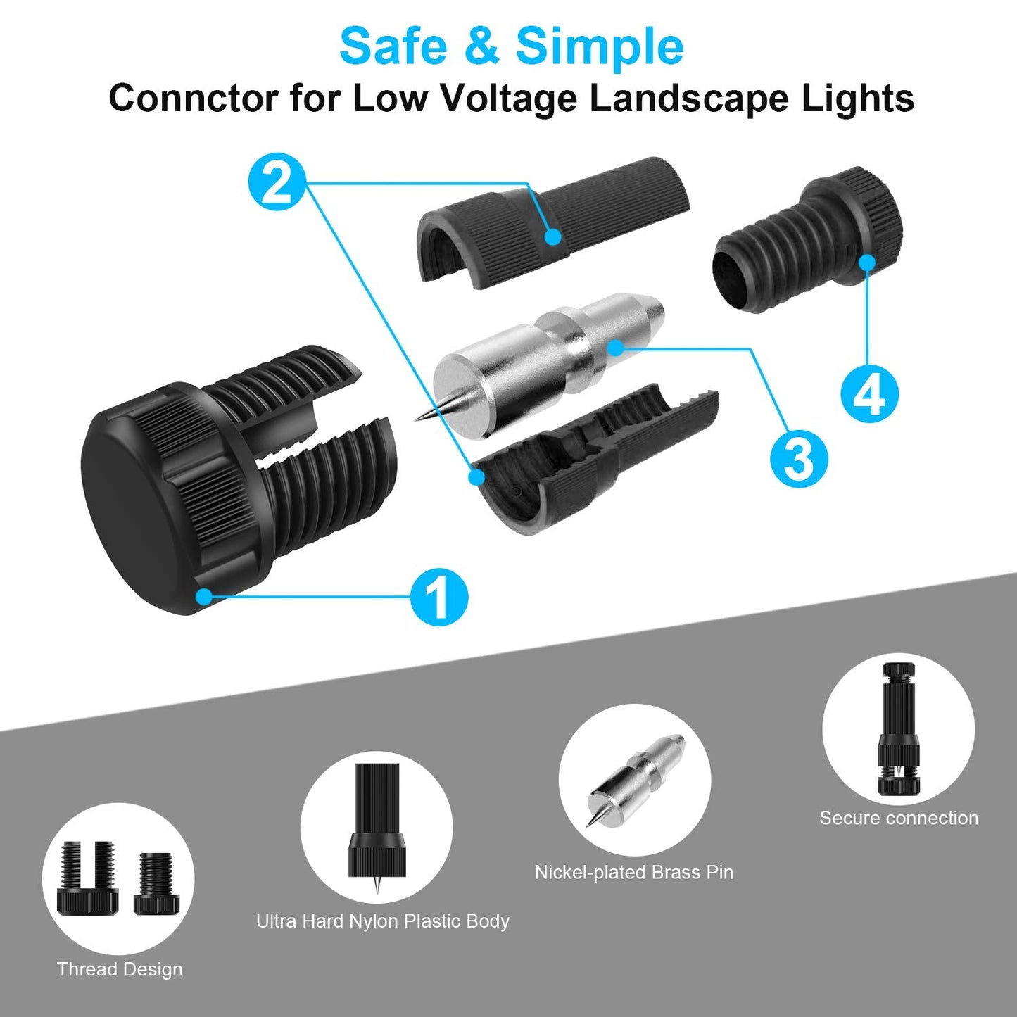 Fntek Low Voltage Landscape Light Wire Connectors 14-20 Gauge, 6 Pack, Compatible with Malibu, Paradise, Moonrays