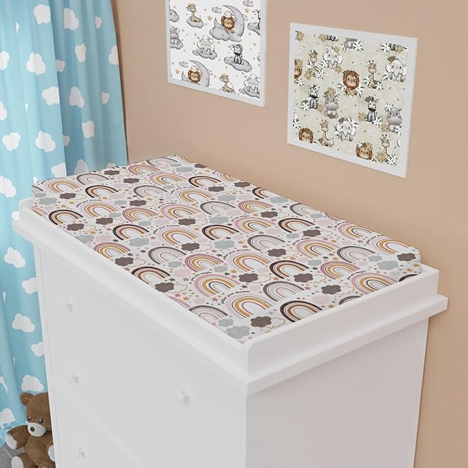 Colorful Boho Rainbow Changing Pad Covers Cute Rainbow Clouds Stars Fitted Baby Change Table Sheets for Boys Girls Soft Breathable Stretchy Changing Table Cover 32''x16''