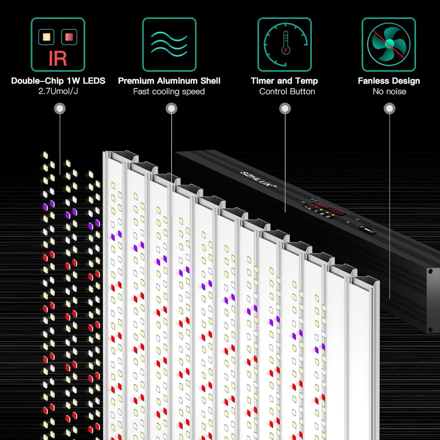 SZHLUX 800W LED Grow Light 7×7ft with Timer and Temp Control, Full Spectrum UV&IR Grow Lamp with 2304 Diodes, Sunlight Plant Light for Seedling Veg and Bloom Grow Light Fixtures