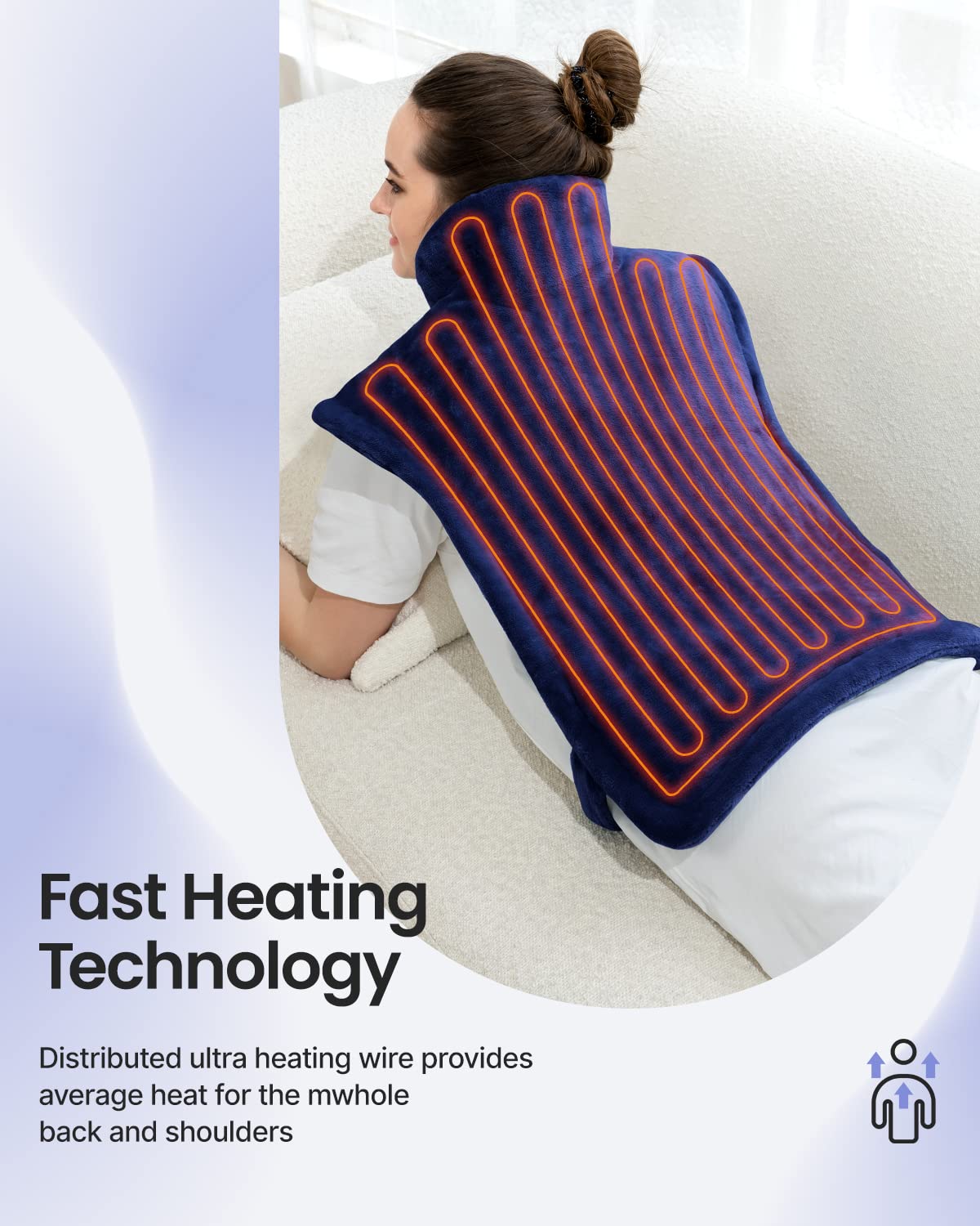 RENPHO Back Heating Pad for Back Pain Relief, Valentines Day & Birthday Gifts for Her Him Women Men Mom Dad, FSA Approved, Neck and Shoulder Heat Pad, Auto Shut Off, ETL Certified, 24"x33", Dark Blue