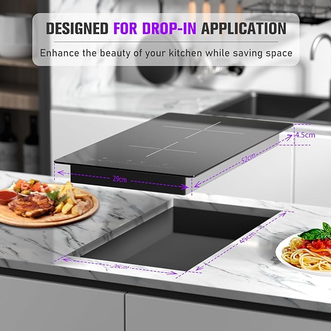Double Electric Burner Hot Plates for Cooking, 12 Inch Portable Electric Stove, 2000W Inch Countertop & Built-in Radiant Ceramic Glass Cooktop with Silder Contorl