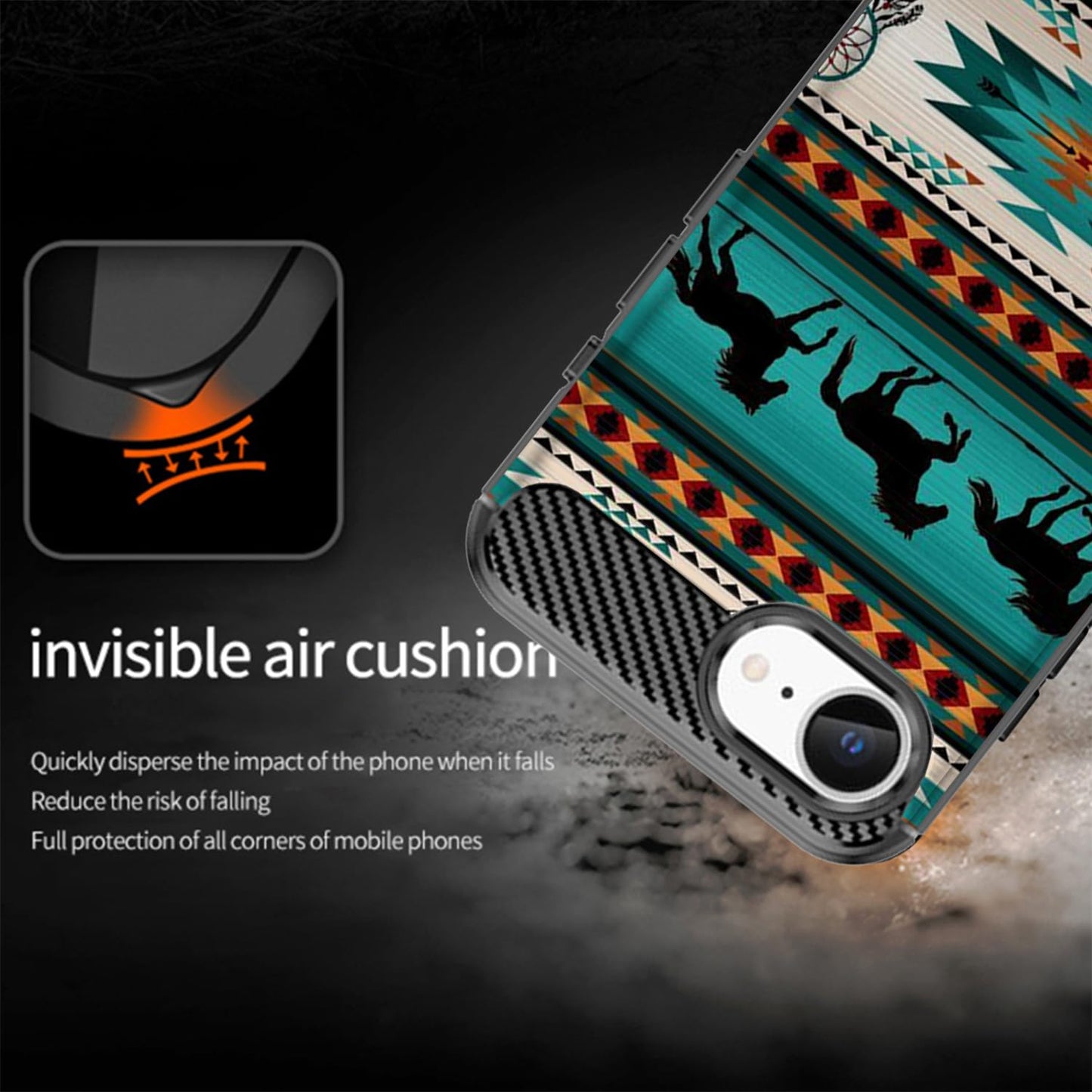 Casesondeck Case Compatible With [Apple Iphone 16E Case] Tribal Floral Matte Tpu Flexible Carbon Fiber Textured (Horse Tribal)