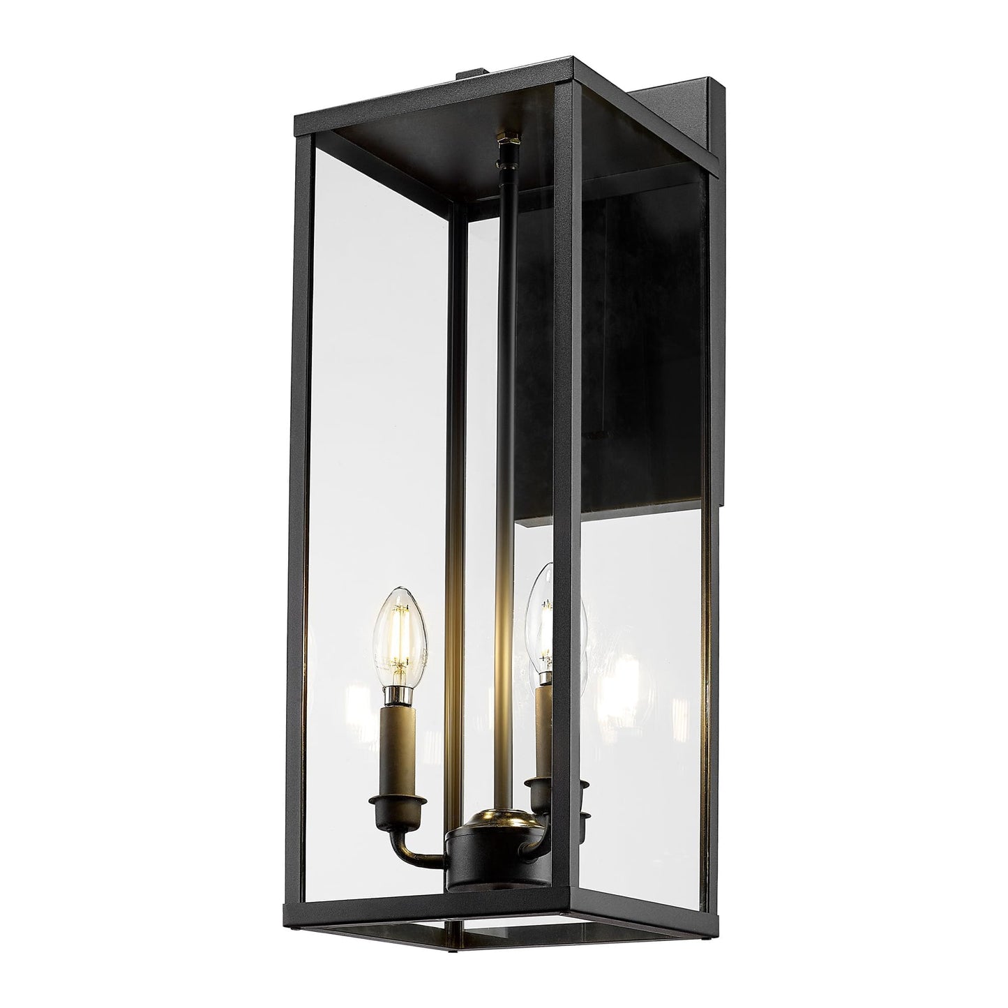 Bestshared Outdoor Wall Lantern, 24in Tall Black Metal Sconce, Clear Glass, Model 4176