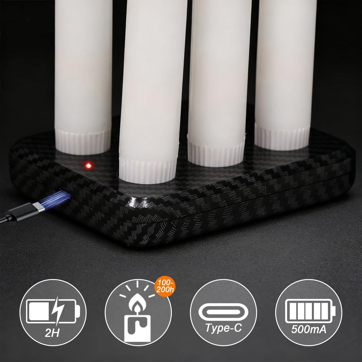 Lasumora Rechargeable Flameless Taper Candles with Charging Station & Remote Timer, 6 Pcs Real Wax LED Taper Candles, Battery Operated Candlesticks for Home Wedding Christmas Decorations (White)