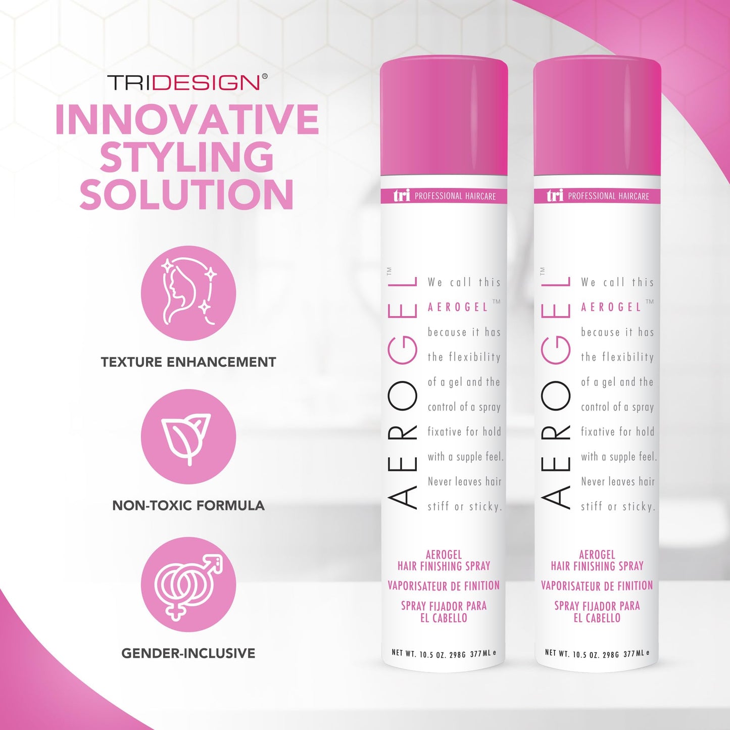 TRIDESIGN Aerogel Hairspray - Strong Hold Hair Finishing Spray for Volumizing & Control, Flexible Styling for All Hair Types, No